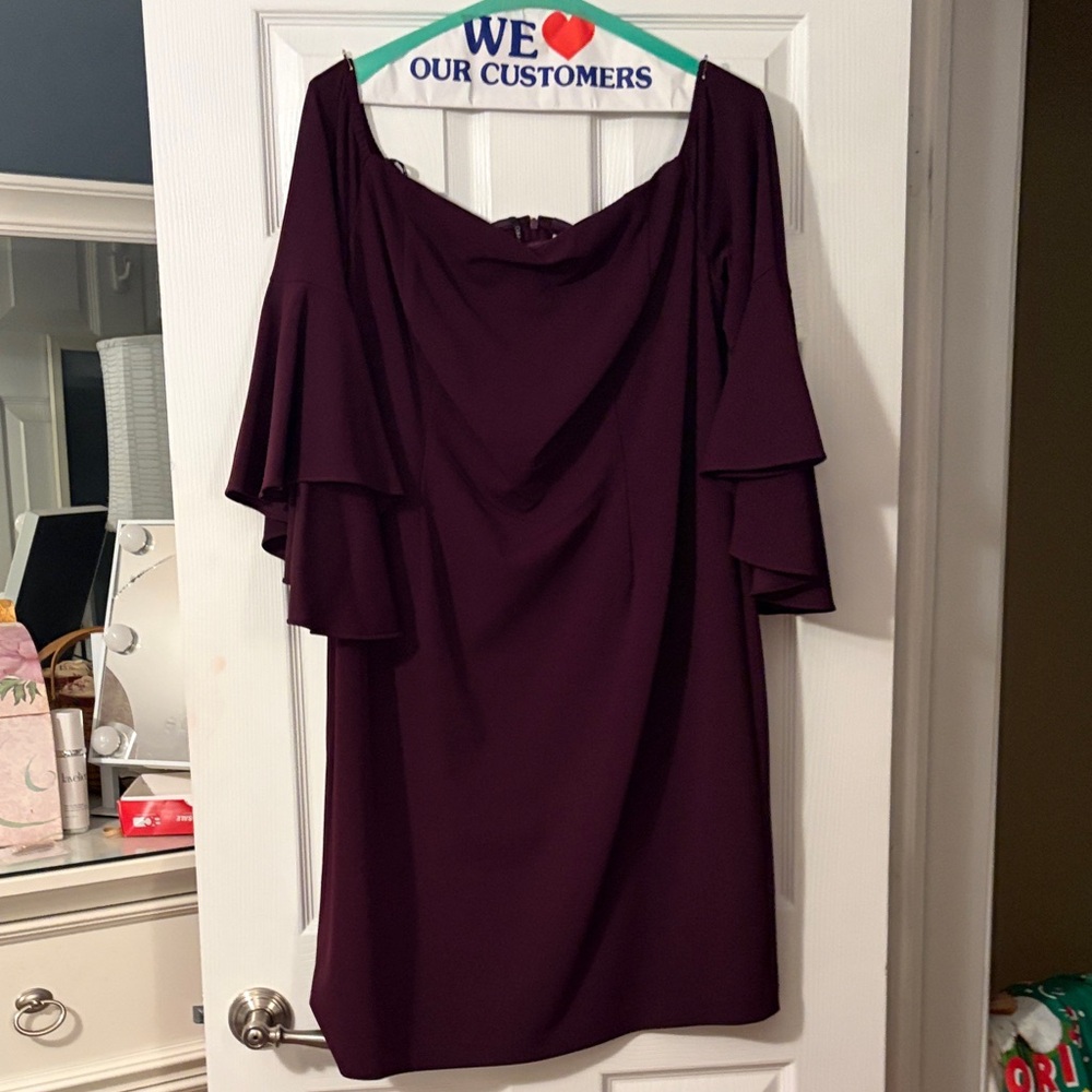 Calvin Klein Collection Off-Shoulder Plum Dress